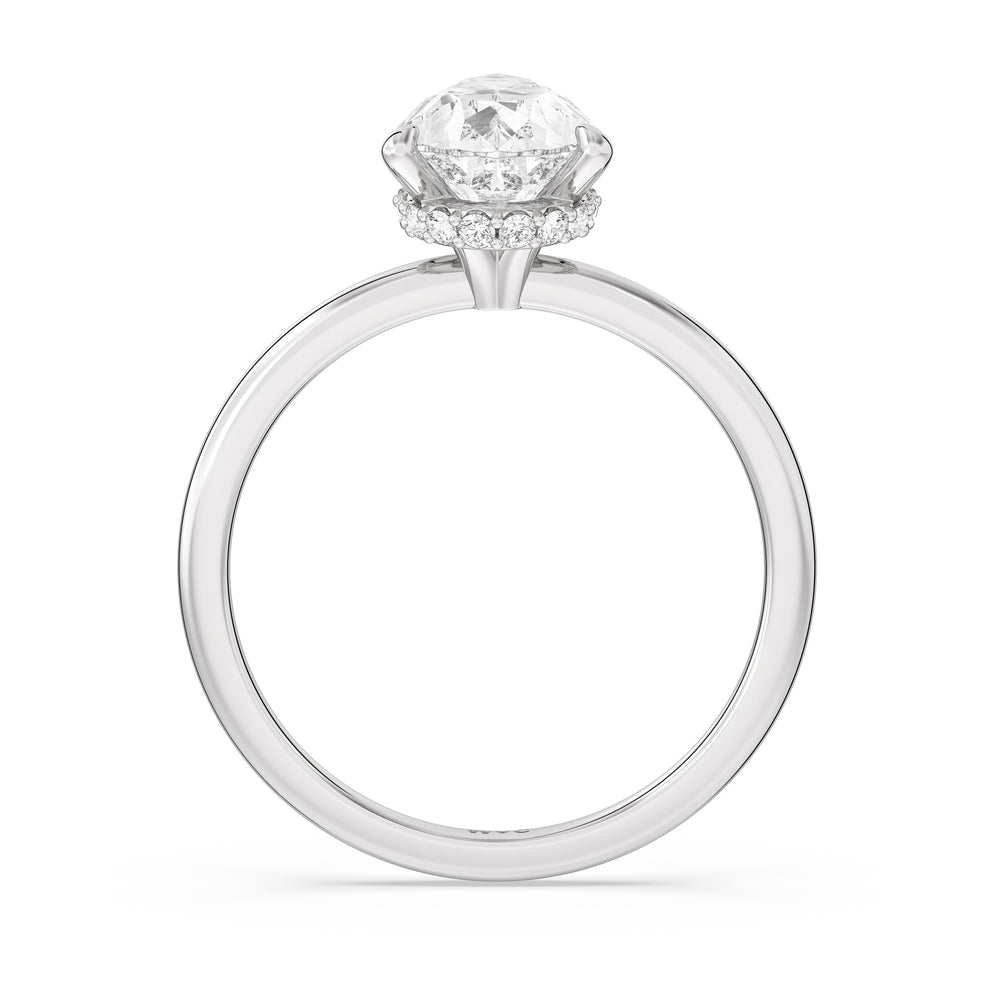 Petite Modern Fine Line Hidden Halo Engagement Ring with Pear Cut Diamond in 14KT Platinum view 2
