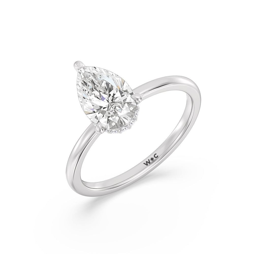 Petite Modern Fine Line Hidden Halo Engagement Ring with Pear Cut Diamond in 14KT Platinum view 3
