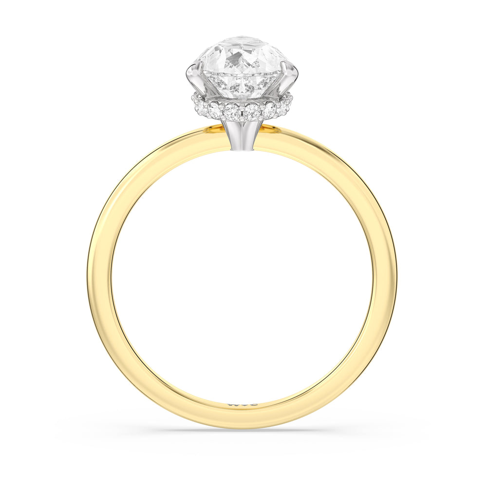 Petite Modern Fine Line Hidden Halo Engagement Ring with Pear Cut Diamond in 14KT White & Yellow Gold view 2

