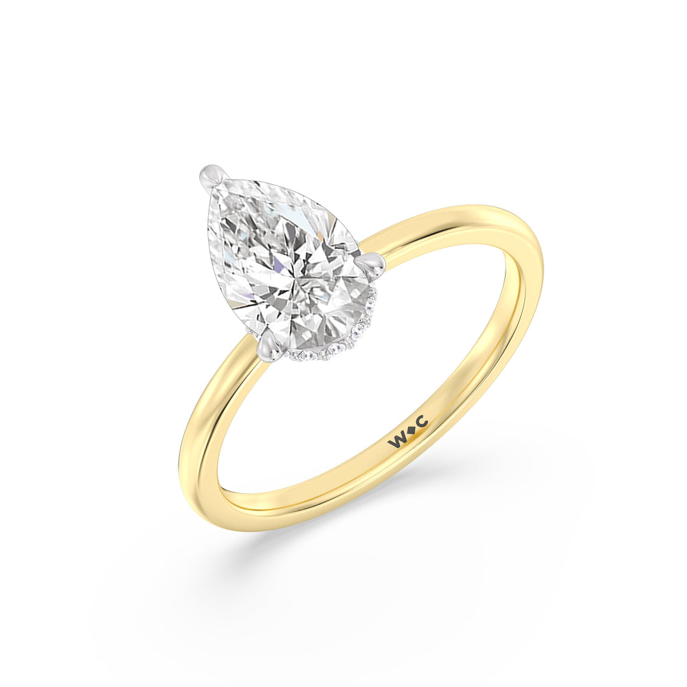 Petite Modern Fine Line Hidden Halo Engagement Ring with Pear Cut Diamond in 14KT White & Yellow Gold view 3
