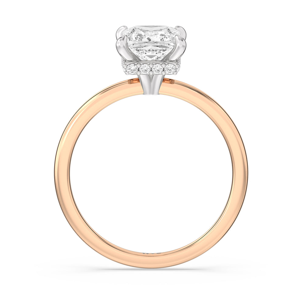 Petite Modern Fine Line Hidden Halo Engagement Ring with Princess Cut Diamond in 14KT White & Rose Gold view 2
