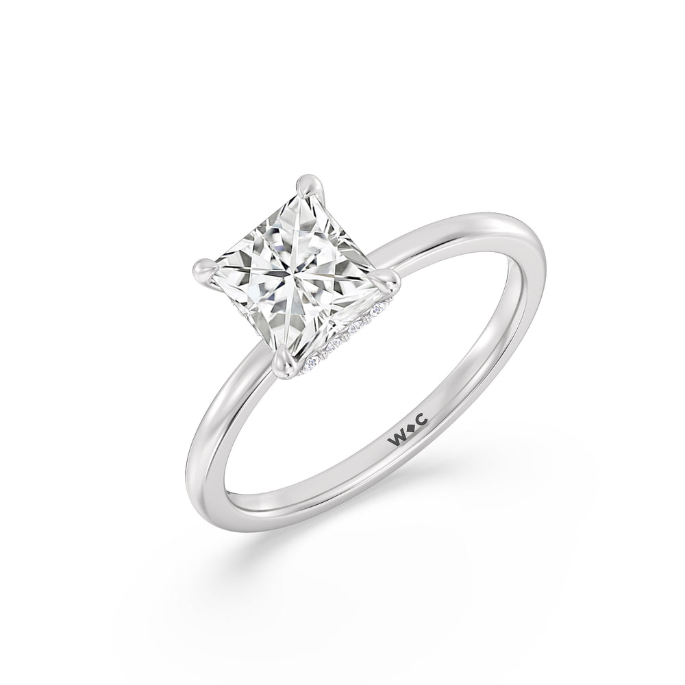 Petite Modern Fine Line Hidden Halo Engagement Ring with Princess Cut Diamond in 14KT Platinum view 3
