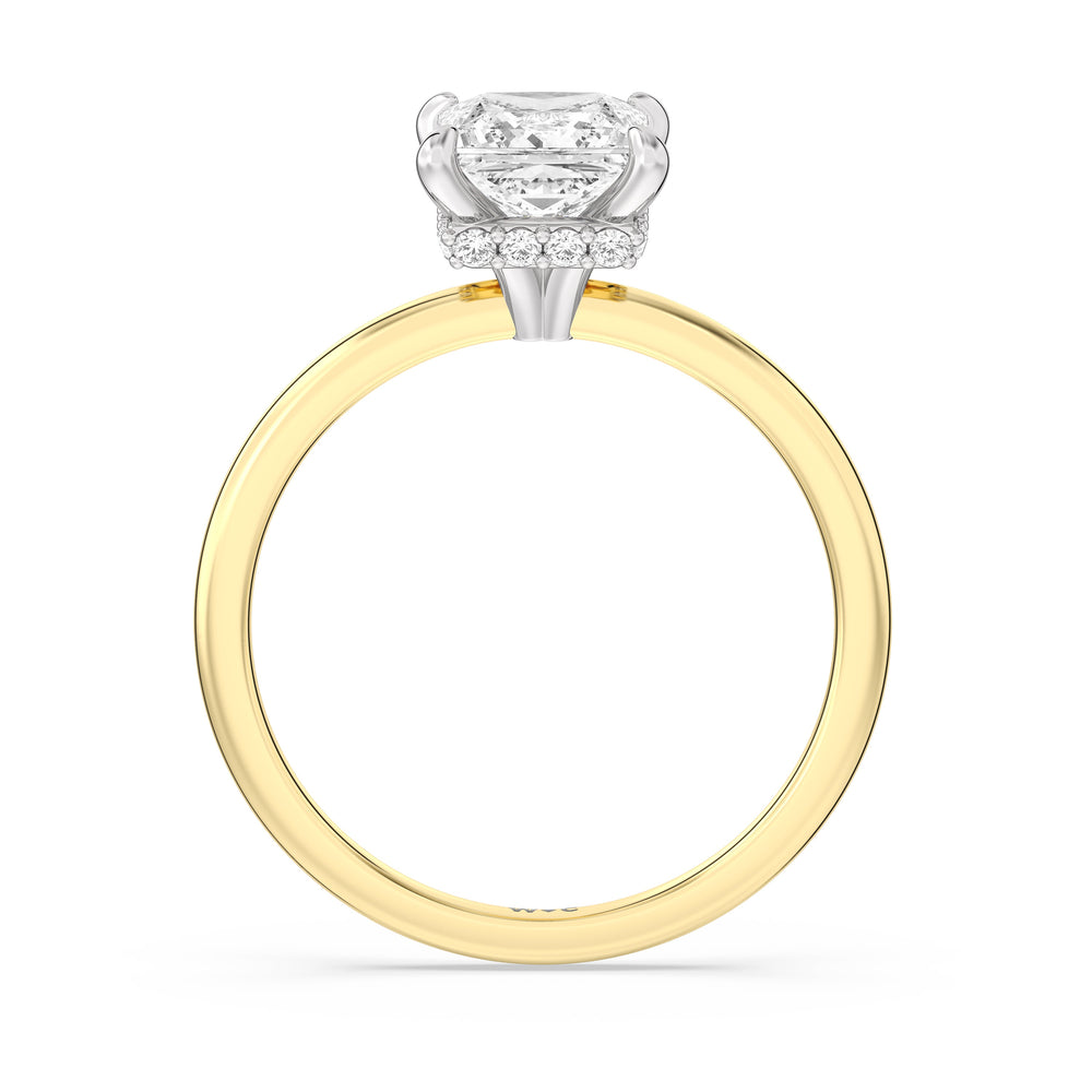 Petite Modern Fine Line Hidden Halo Engagement Ring with Princess Cut Diamond in 14KT White & Yellow Gold view 2
