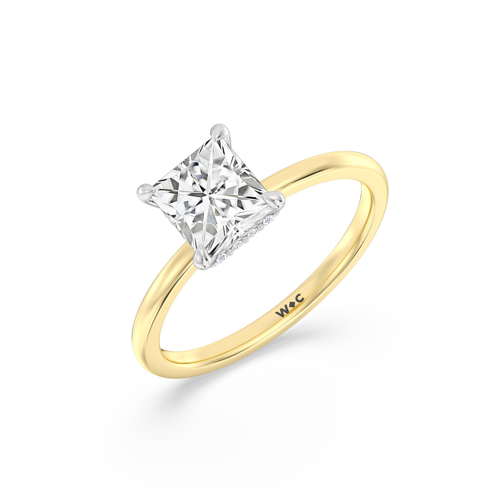 Petite Modern Fine Line Hidden Halo Engagement Ring with Princess Cut Diamond in 14KT White & Yellow Gold view 3
