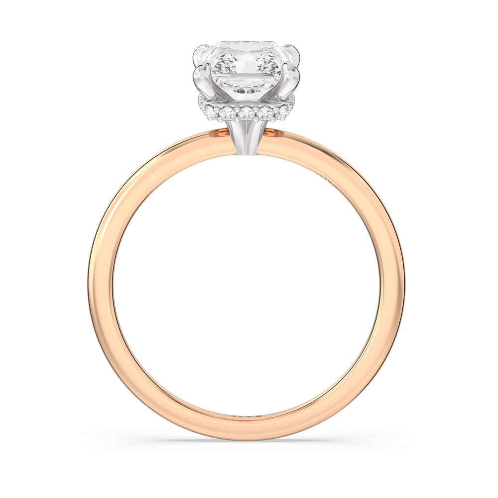 Petite Modern Fine Line Hidden Halo Engagement Ring with Radiant Cut Diamond in 14KT White & Rose Gold view 2
