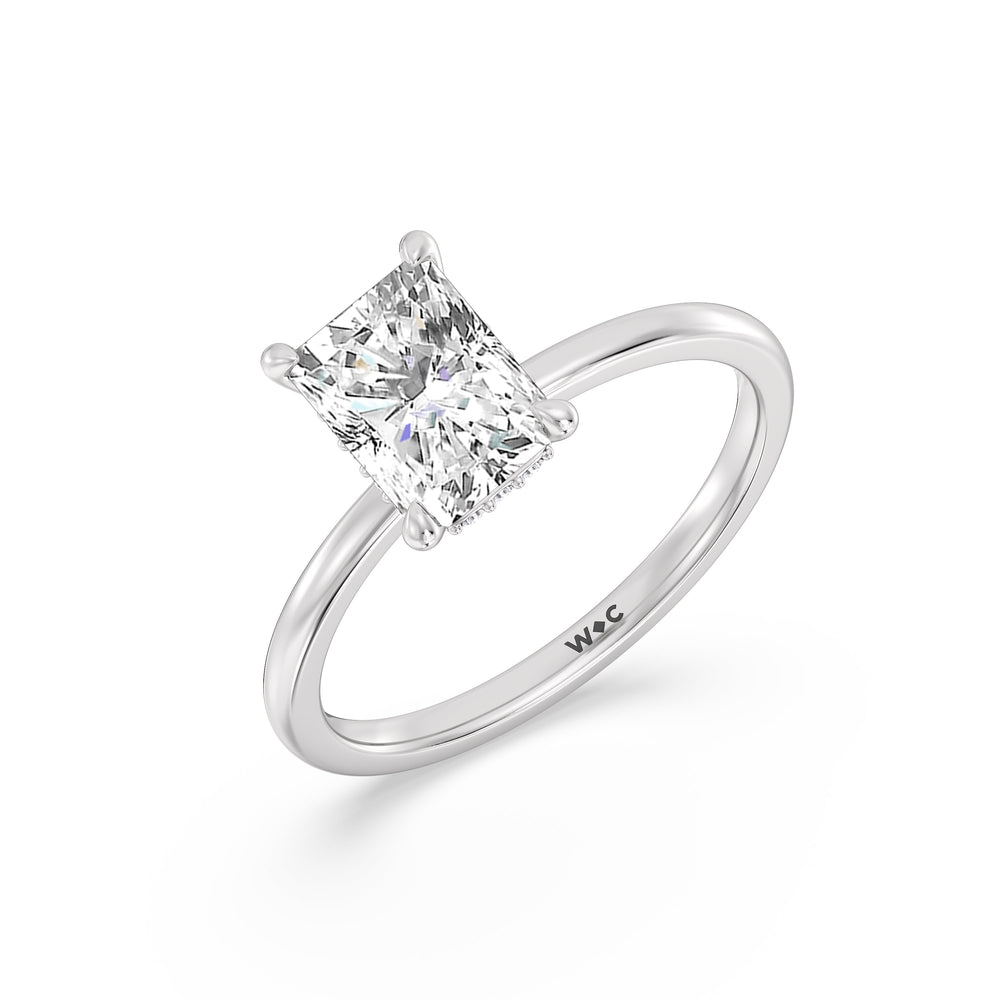 Petite Modern Fine Line Hidden Halo Engagement Ring with Radiant Cut Diamond in 14KT Platinum view 3
