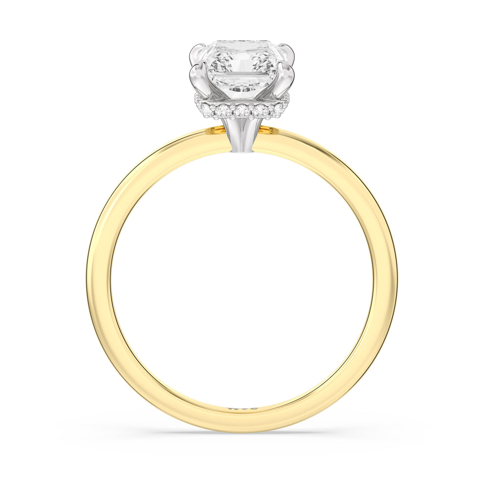Petite Modern Fine Line Hidden Halo Engagement Ring with Radiant Cut Diamond in 14KT White & Yellow Gold view 2
