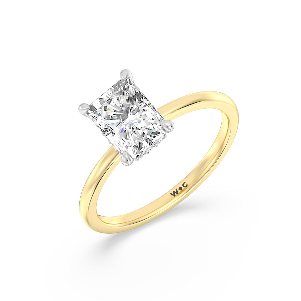 Petite Modern Fine Line Hidden Halo Engagement Ring with Radiant Cut Diamond in 14KT White & Yellow Gold view 3
