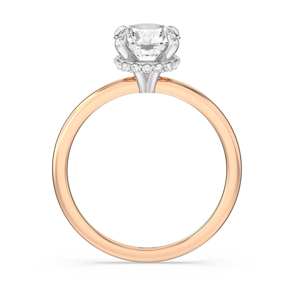 Petite Modern Fine Line Hidden Halo Engagement Ring with Round Cut Diamond in 14KT White & Rose Gold view 2

