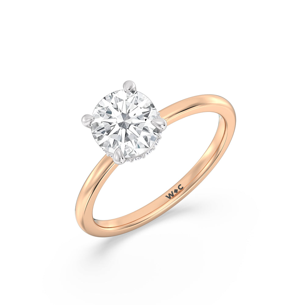 Petite Modern Fine Line Hidden Halo Engagement Ring with Round Cut Diamond in 14KT White & Rose Gold view 3
