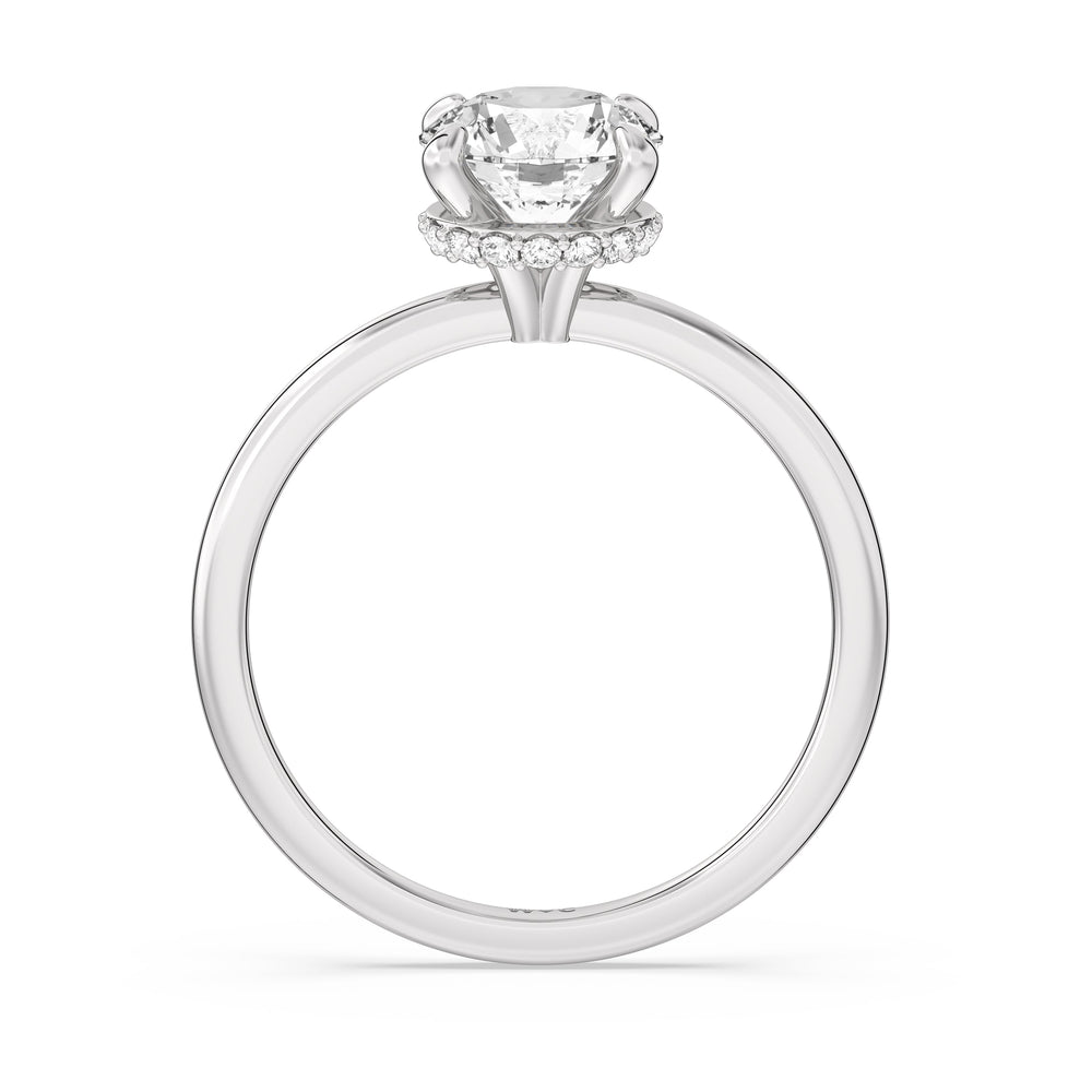 Petite Modern Fine Line Hidden Halo Engagement Ring with Round Cut Diamond in 14KT Platinum view 2
