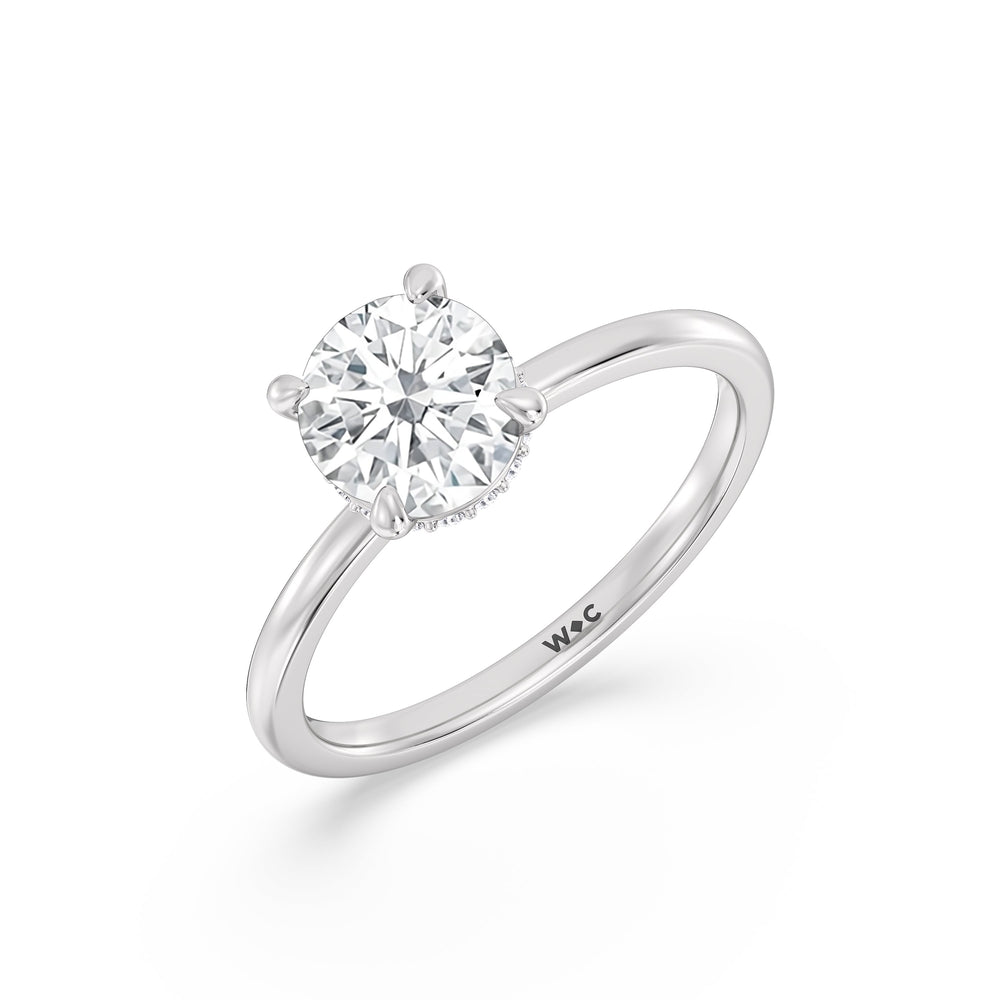 Petite Modern Fine Line Hidden Halo Engagement Ring with Round Cut Diamond in 14KT Platinum view 3
