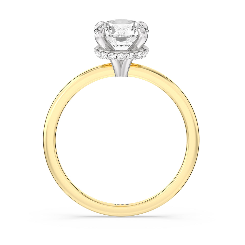 Petite Modern Fine Line Hidden Halo Engagement Ring with Round Cut Diamond in 14KT White & Yellow Gold view 2

