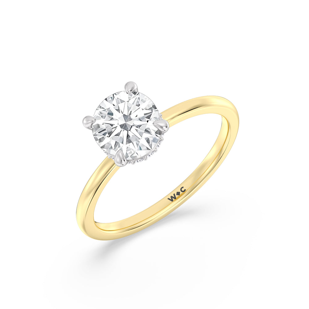 Petite Modern Fine Line Hidden Halo Engagement Ring with Round Cut Diamond in 14KT White & Yellow Gold view 3

