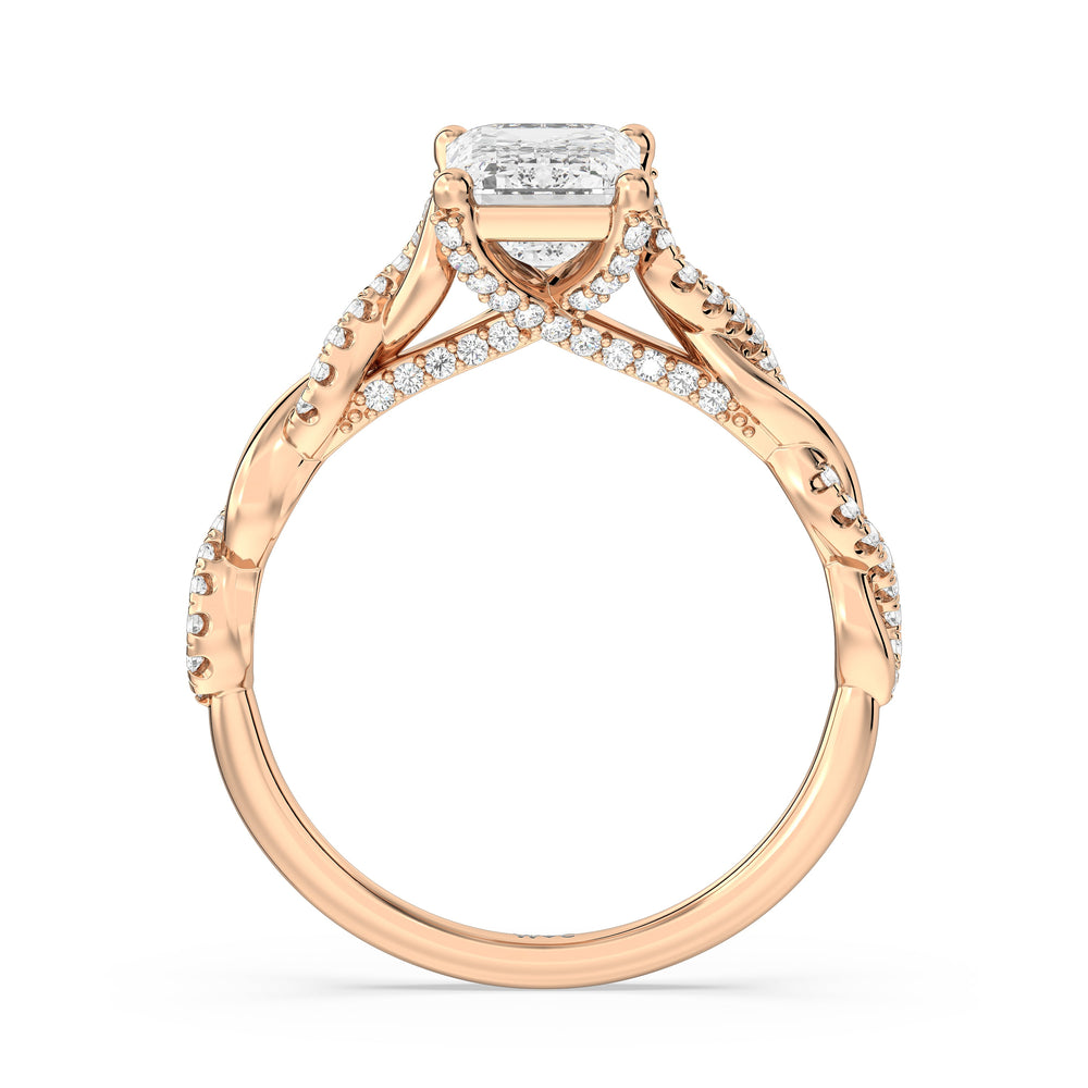 Emerald Cut Fine Glamour Twisted Diamond Engagement Ring with Lab Grown Diamond in 14KT Rose Gold view 2
