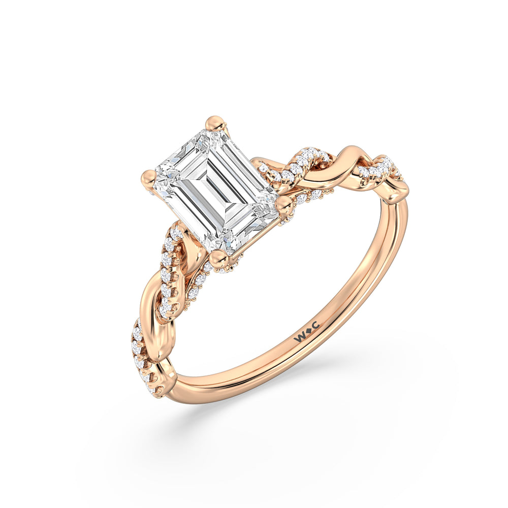 Emerald Cut Fine Glamour Twisted Diamond Engagement Ring with Lab Grown Diamond in 14KT Rose Gold view 3
