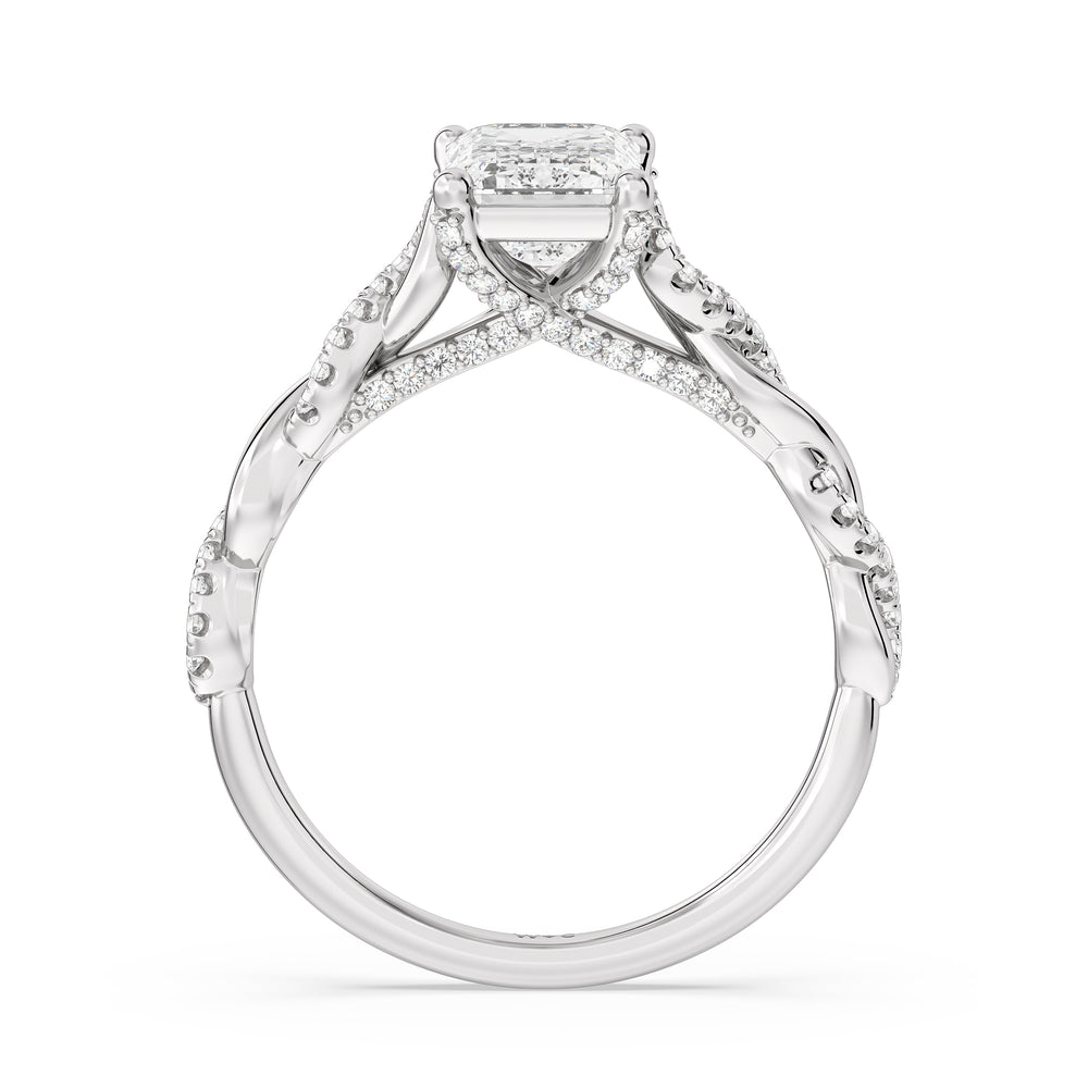 Emerald Cut Fine Glamour Twisted Diamond Engagement Ring with Lab Grown Diamond in 14KT Platinum view 2
