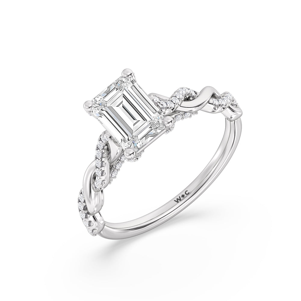 Emerald Cut Fine Glamour Twisted Diamond Engagement Ring with Lab Grown Diamond in 14KT Platinum view 3
