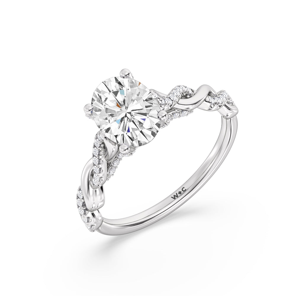 Oval Cut Fine Glamour Twisted Diamond Engagement Ring with Lab Grown Diamond in 14KT Platinum view 3
