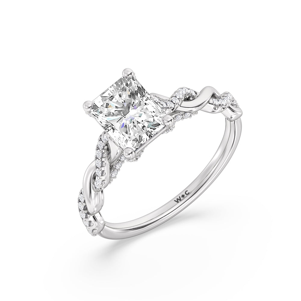 Radiant Cut Fine Glamour Twisted Diamond Engagement Ring with Lab Grown Diamond in 14KT Platinum view 3
