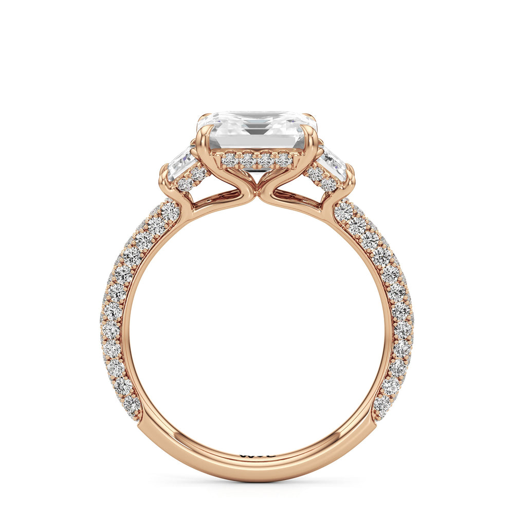 Asscher Cut The Amelia Three Stone Engagement Ring with Lab Grown Diamond in 14KT Rose Gold view 2
