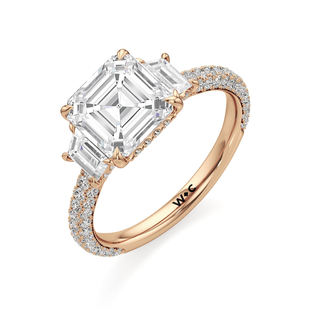 Asscher Cut The Amelia Three Stone Engagement Ring with Lab Grown Diamond in 14KT Rose Gold view 3
