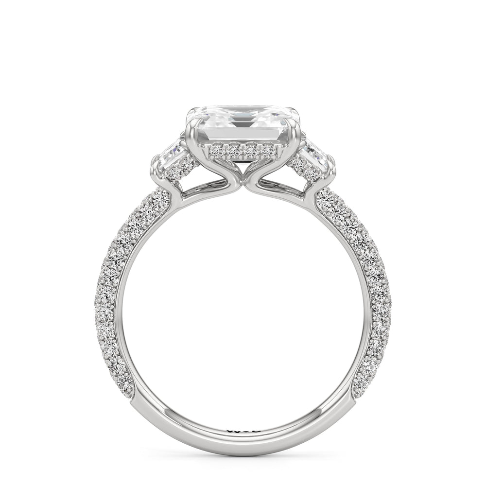 Asscher Cut The Amelia Three Stone Engagement Ring with Lab Grown Diamond in 14KT Platinum view 2
