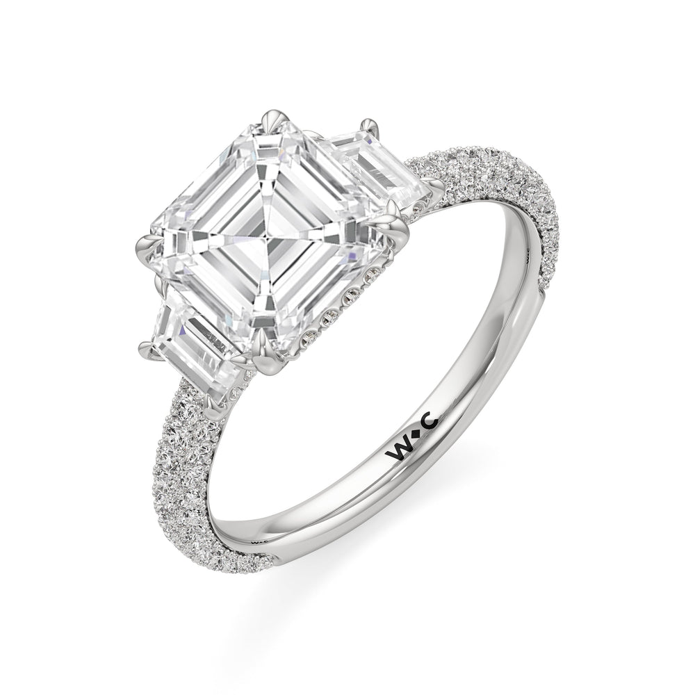 Asscher Cut The Amelia Three Stone Engagement Ring with Lab Grown Diamond in 14KT Platinum view 3
