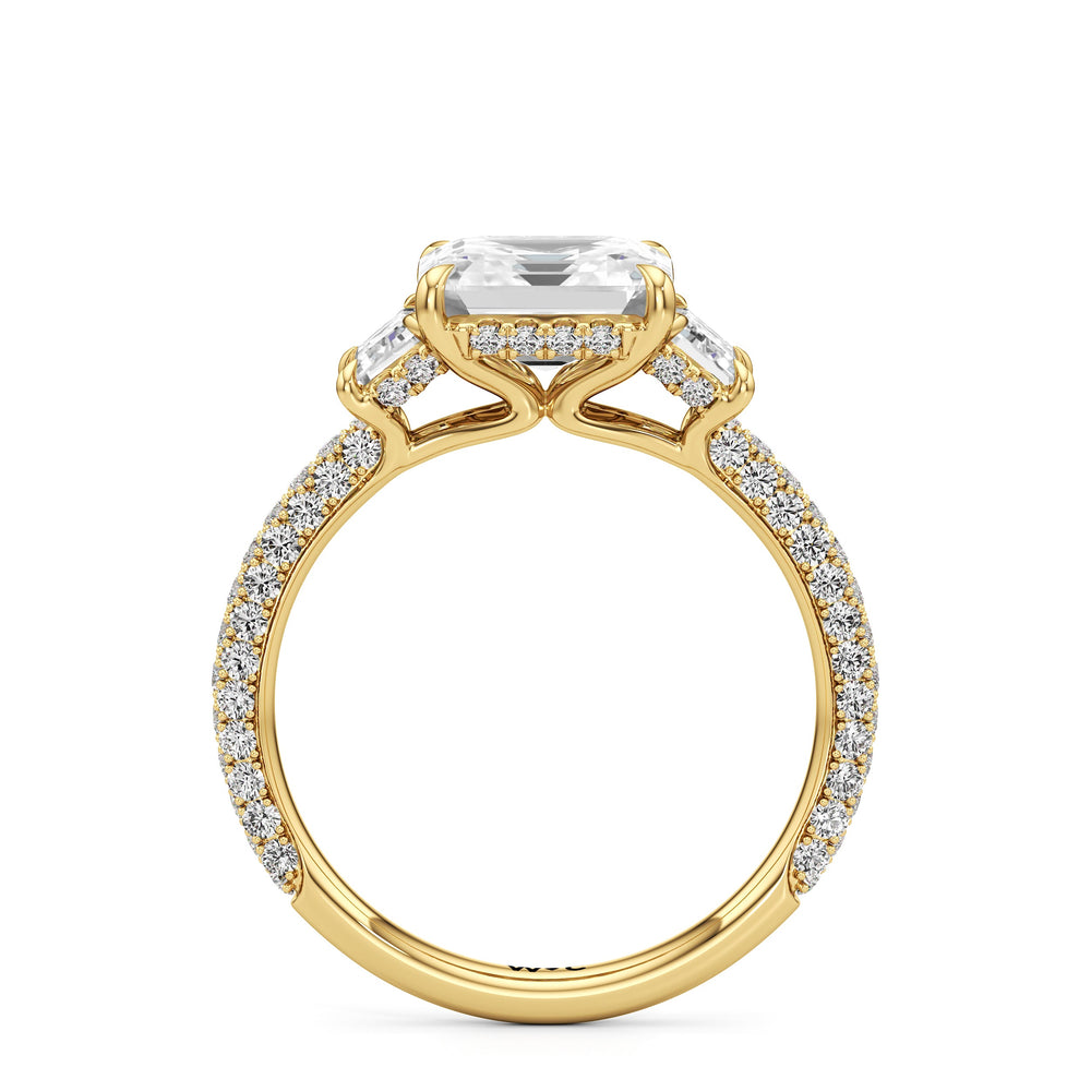Asscher Cut The Amelia Three Stone Engagement Ring with Lab Grown Diamond in 14KT Yellow Gold view 2
