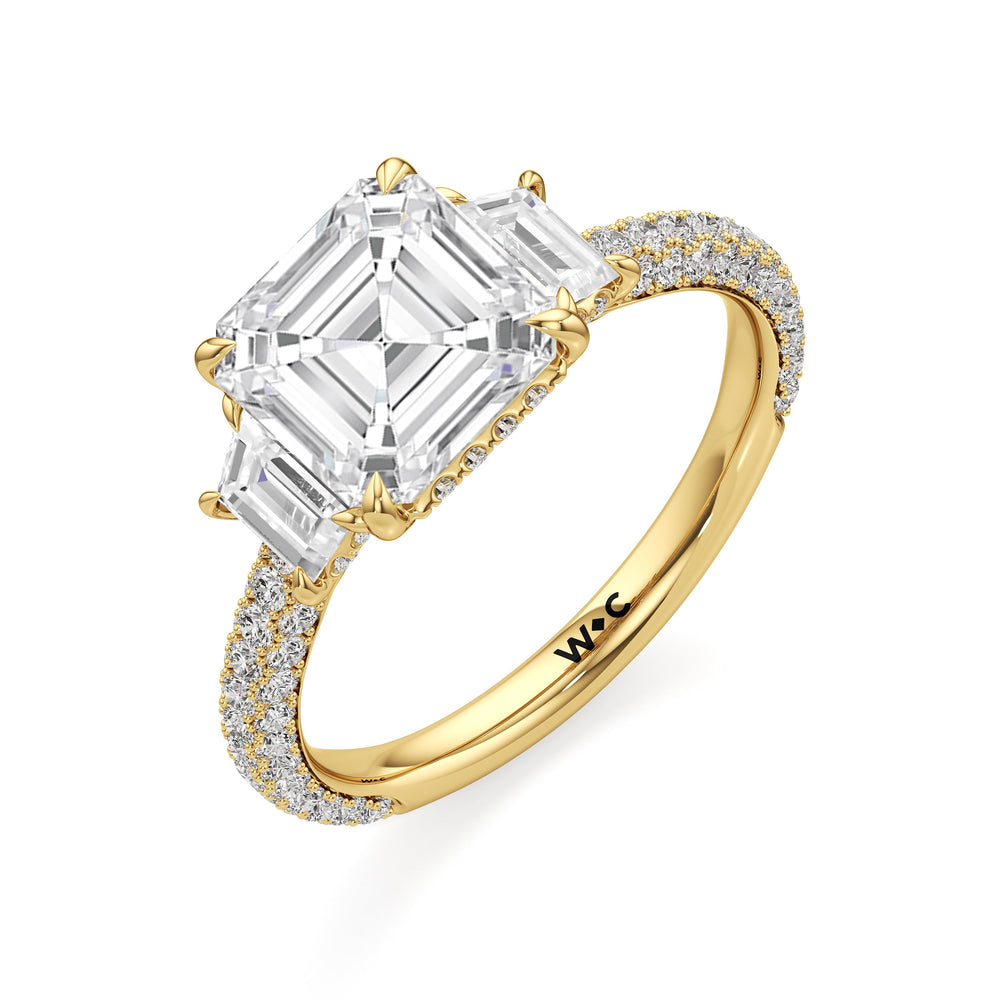 Asscher Cut The Amelia Three Stone Engagement Ring with Lab Grown Diamond in 14KT Yellow Gold view 3
