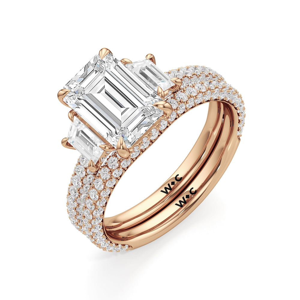 The Amelia Three Stone Diamond Wedding Band with 18KT Rose Gold Cut Diamond in 14KT Rose Gold view 4
