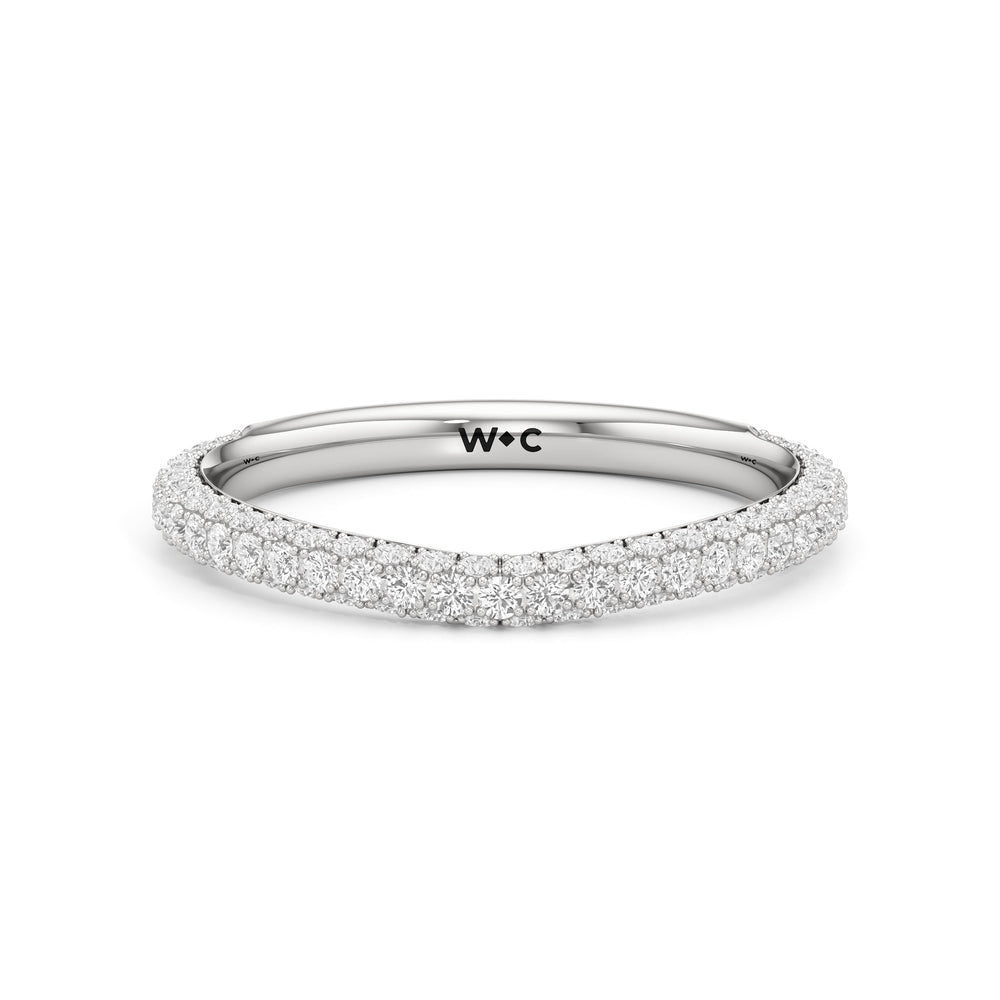 The Amelia Three Stone Diamond Wedding Band with Platinum Cut Diamond in 14KT Platinum view 1
