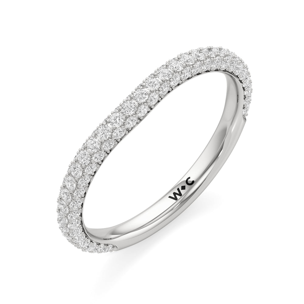 The Amelia Three Stone Diamond Wedding Band with Platinum Cut Diamond in 14KT Platinum view 3
