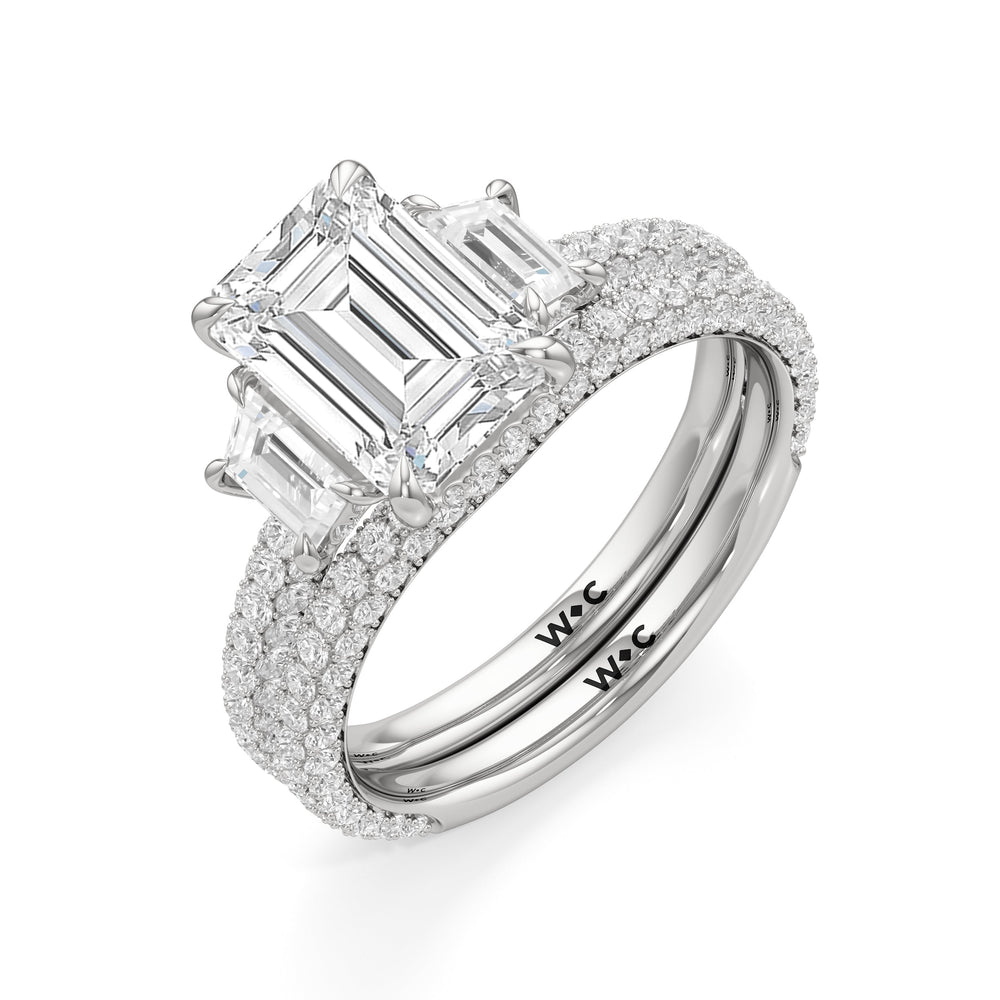 The Amelia Three Stone Diamond Wedding Band with Platinum Cut Diamond in 14KT Platinum view 4
