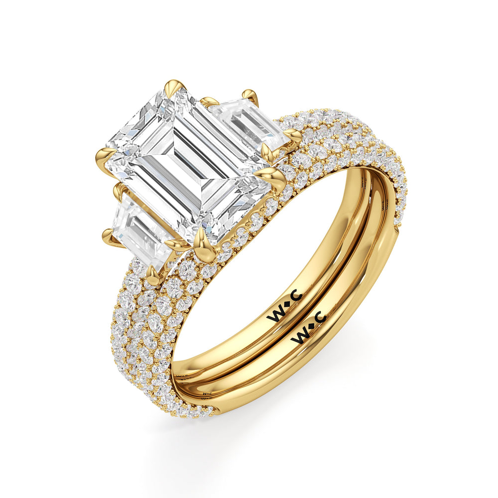 The Amelia Three Stone Diamond Wedding Band with 18KT Yellow Gold Cut Diamond in 14KT Yellow Gold view 4
