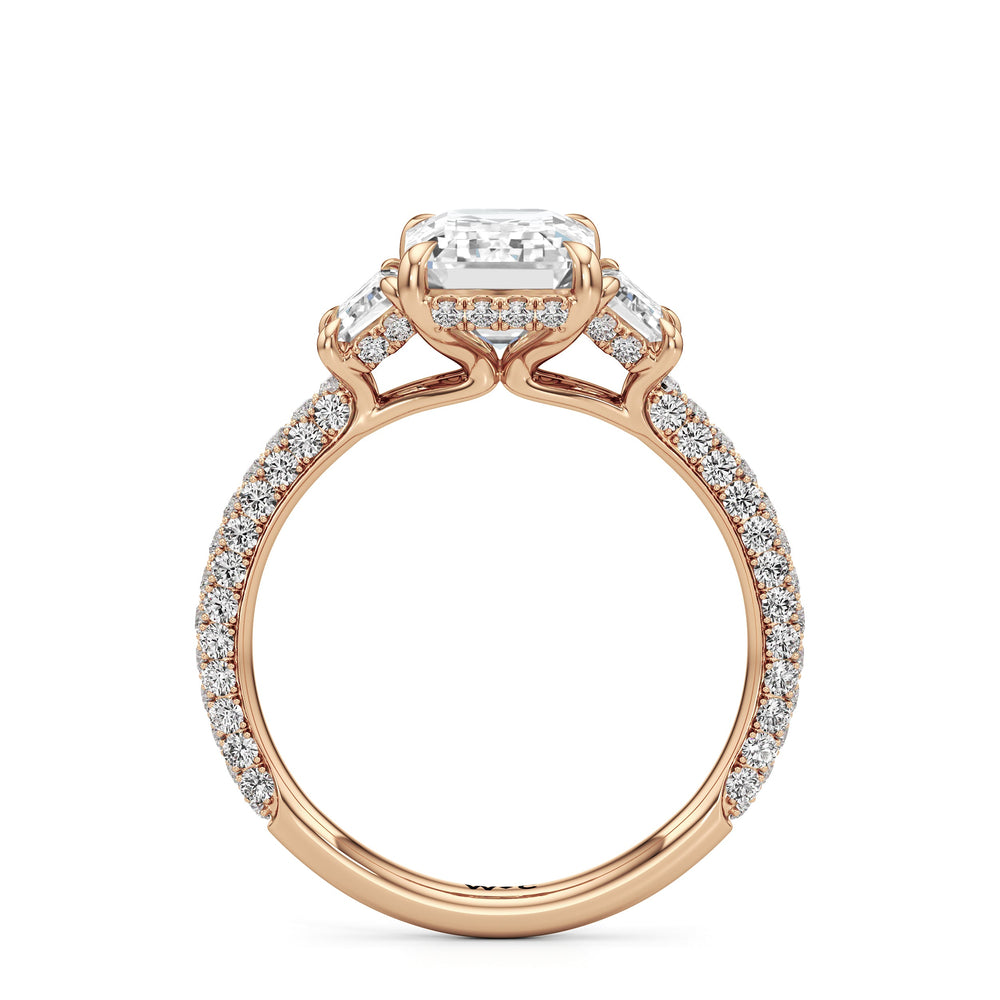 Emerald Cut The Amelia Three Stone Engagement Ring with Lab Grown Diamond in 14KT Rose Gold view 2
