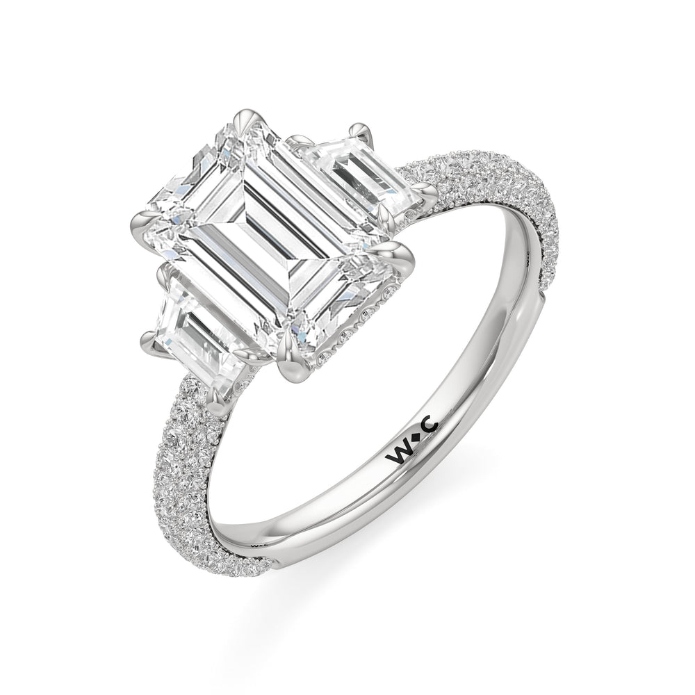 Emerald Cut The Amelia Three Stone Engagement Ring with Lab Grown Diamond in 14KT Platinum view 3
