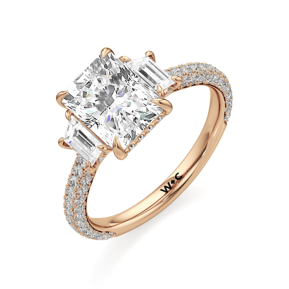 Radiant Cut The Amelia Three Stone Engagement Ring with Lab Grown Diamond in 14KT Rose Gold view 3
