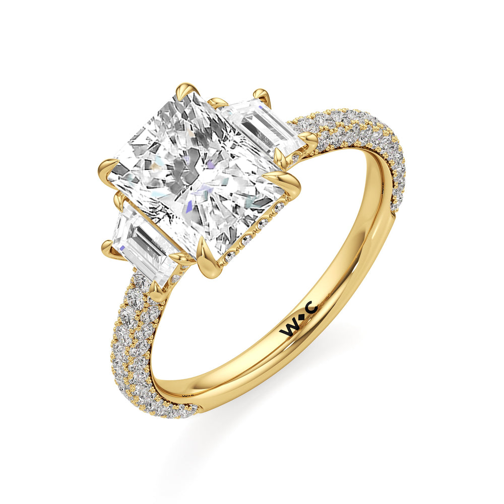 Radiant Cut The Amelia Three Stone Engagement Ring with Lab Grown Diamond in 14KT Yellow Gold view 3

