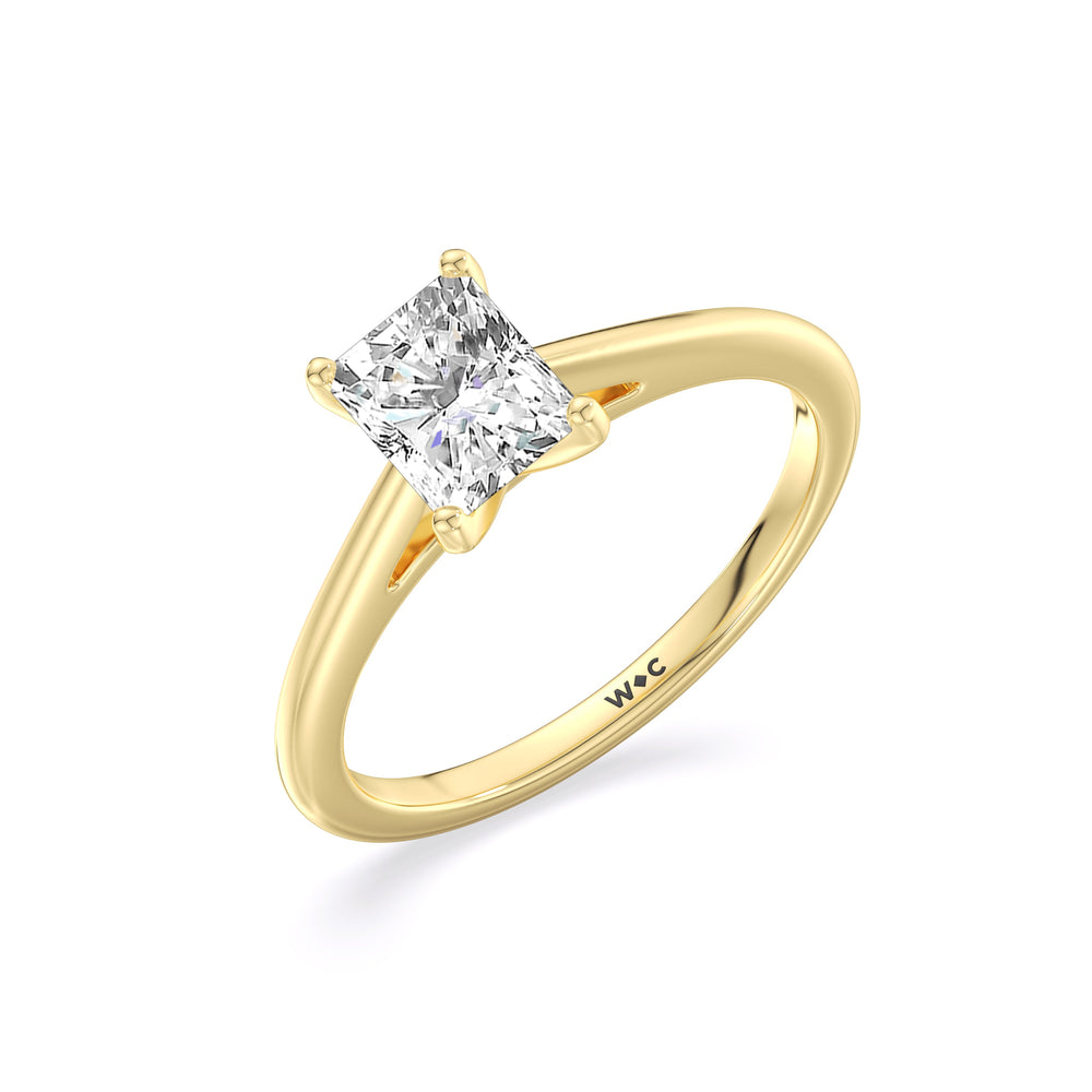 Radiant Cut Fine Tapered Cathedral Solitaire Engagement Ring with Lab Grown Diamond in 14KT Yellow Gold view 3
