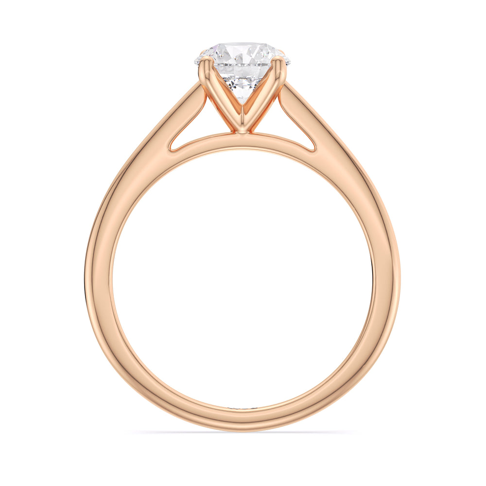 Round Cut Fine Tapered Cathedral Solitaire Engagement Ring with Lab Grown Diamond in 14KT Rose Gold view 2
