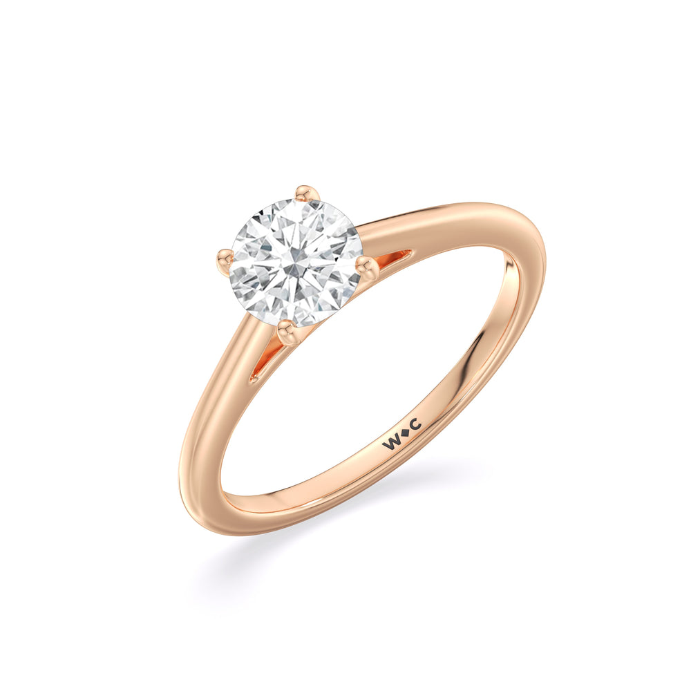 Round Cut Fine Tapered Cathedral Solitaire Engagement Ring with Lab Grown Diamond in 14KT Rose Gold view 3

