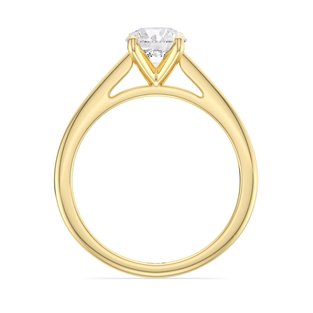 Round Cut Fine Tapered Cathedral Solitaire Engagement Ring with Lab Grown Diamond in 14KT Yellow Gold view 3
