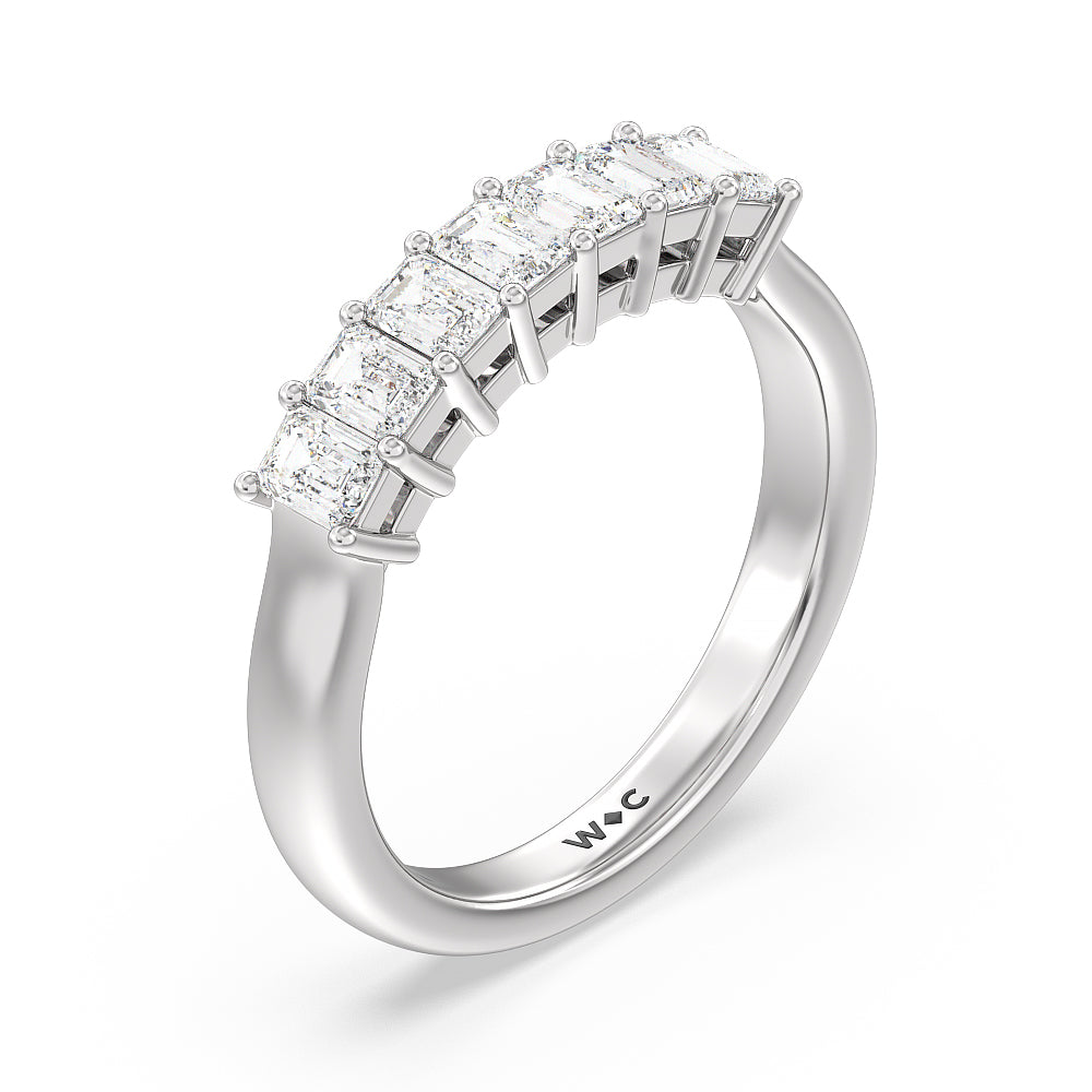 Seven Stone Emerald Cut Diamond Ring (F/G SI+) with Platinum / Natural / 1 Cut Diamond in 14KT Platinum / Natural / 1 view 3
