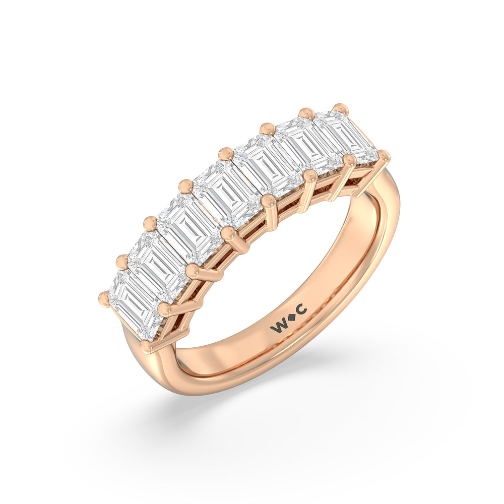 Seven Stone Emerald Cut Diamond Ring (F/G SI+) with 18KT Rose Gold / Natural / 2 Cut Diamond in 14KT Rose Gold / Natural / 2 view 3
