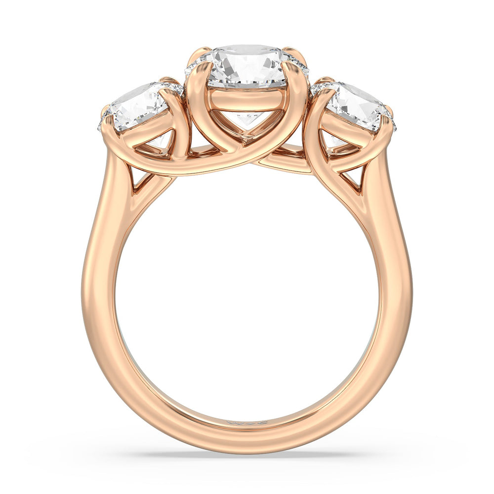 Three Stone Round Brilliant Cut Diamond Ring (F/G SI+) with 18KT Rose Gold / Natural / 2 Cut Diamond in 14KT Rose Gold / Natural / 2 view 4
