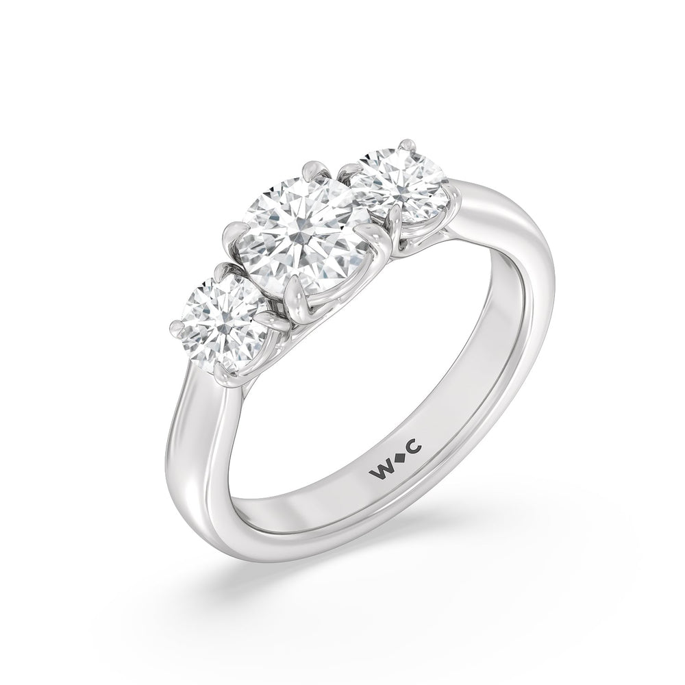 Three Stone Round Brilliant Cut Diamond Ring (F/G SI+) with Platinum / Natural / 2 Cut Diamond in 14KT Platinum / Natural / 2 view 5
