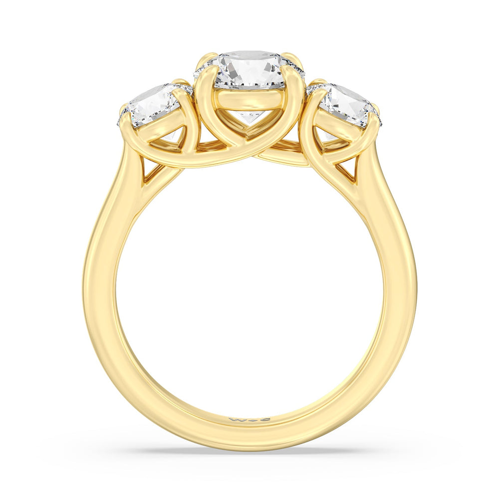 Three Stone Round Brilliant Cut Diamond Ring (F/G SI+) with 18KT Yellow Gold / Natural / 2 Cut Diamond in 14KT Yellow Gold / Natural / 2 view 4

