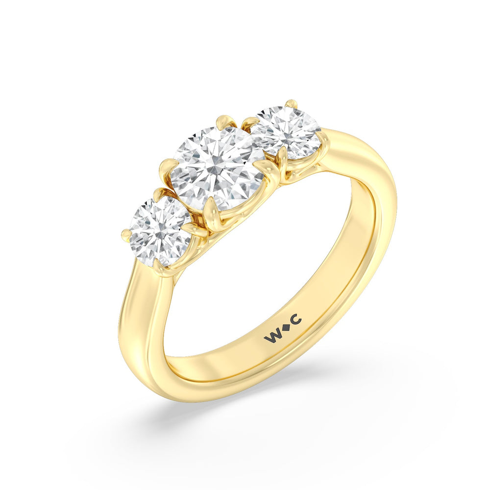 Three Stone Round Brilliant Cut Diamond Ring (F/G SI+) with 18KT Yellow Gold / Natural / 2 Cut Diamond in 14KT Yellow Gold / Natural / 2 view 5
