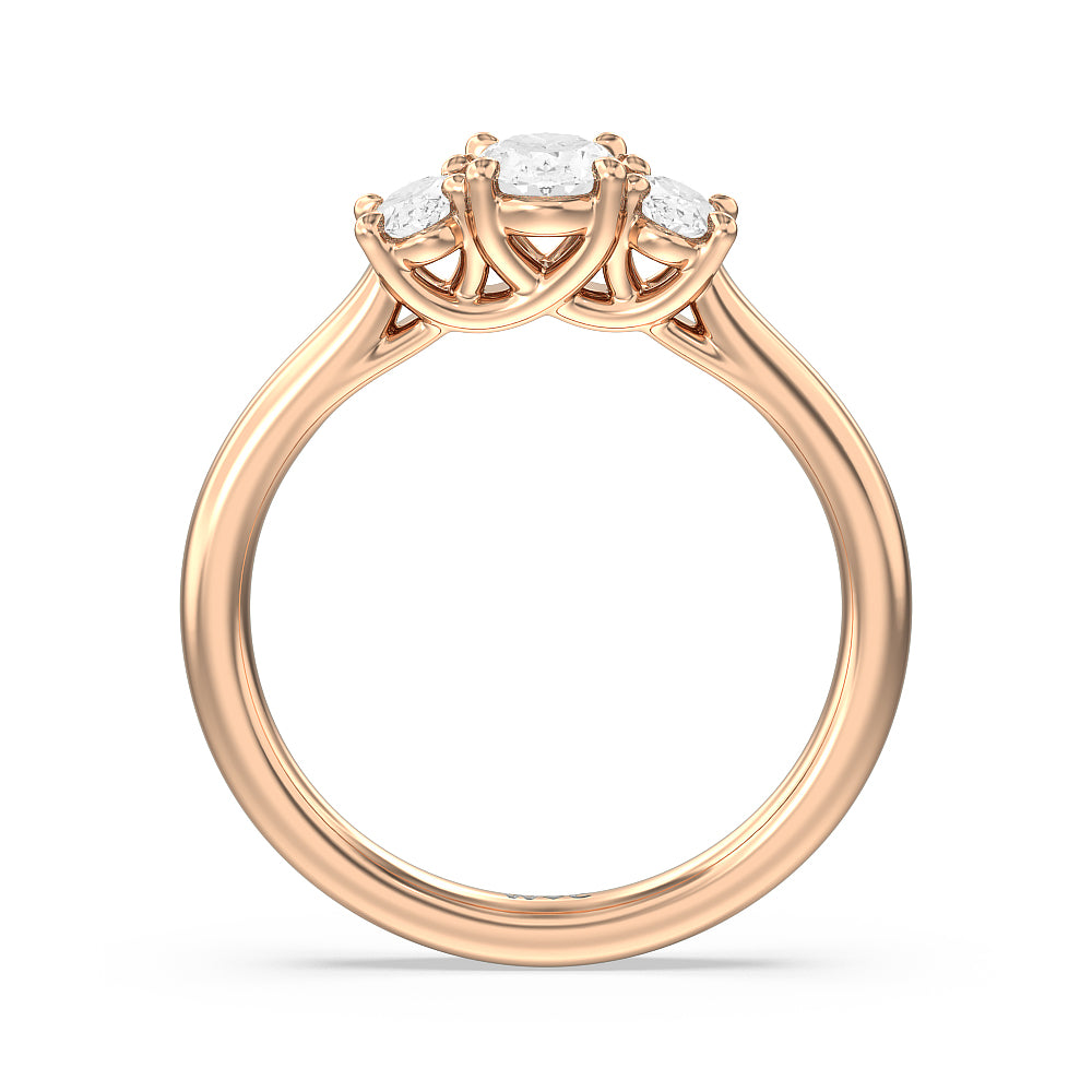 Three Stone Oval Cut Diamond Ring with 18KT Rose Gold / Natural / 1 Cut Diamond in 14KT Rose Gold / Natural / 1 view 4
